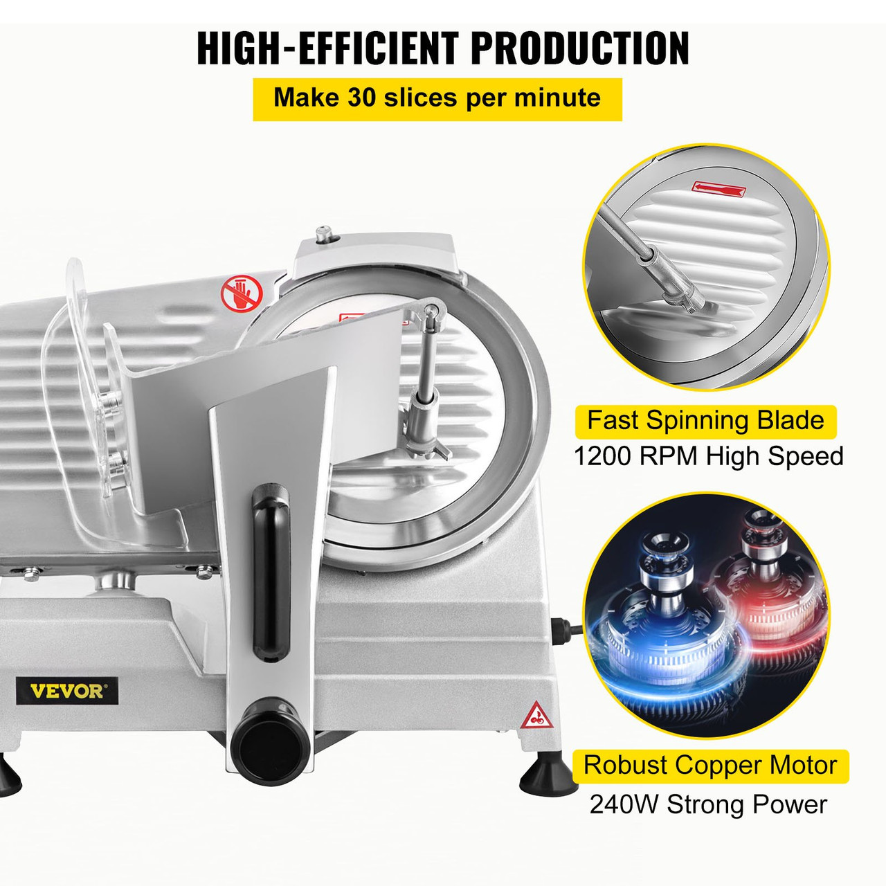 Commercial Meat Slicer, 240W Electric Deli Food Slicer, 1200RPM Meat Slicer with 8'' Chromium-plated Steel Blade, 0-12mm Adjustable Thickness Electric Meat Slicer for Home & Commercial Use