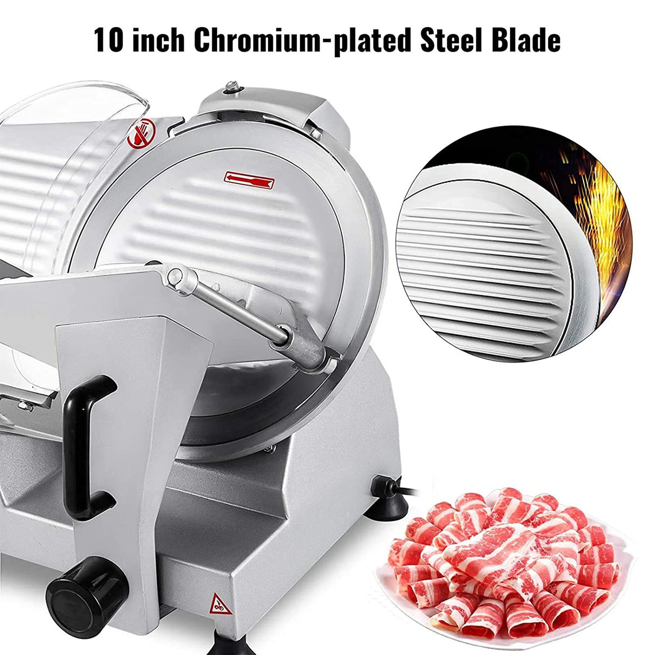 Commercial Meat Slicer, 10 inch Electric Food Slicer, 240W Frozen Meat Deli Slicer, Premium Chromium-plated Steel Blade Semi-Auto Meat Slicer For Commercial and Home use