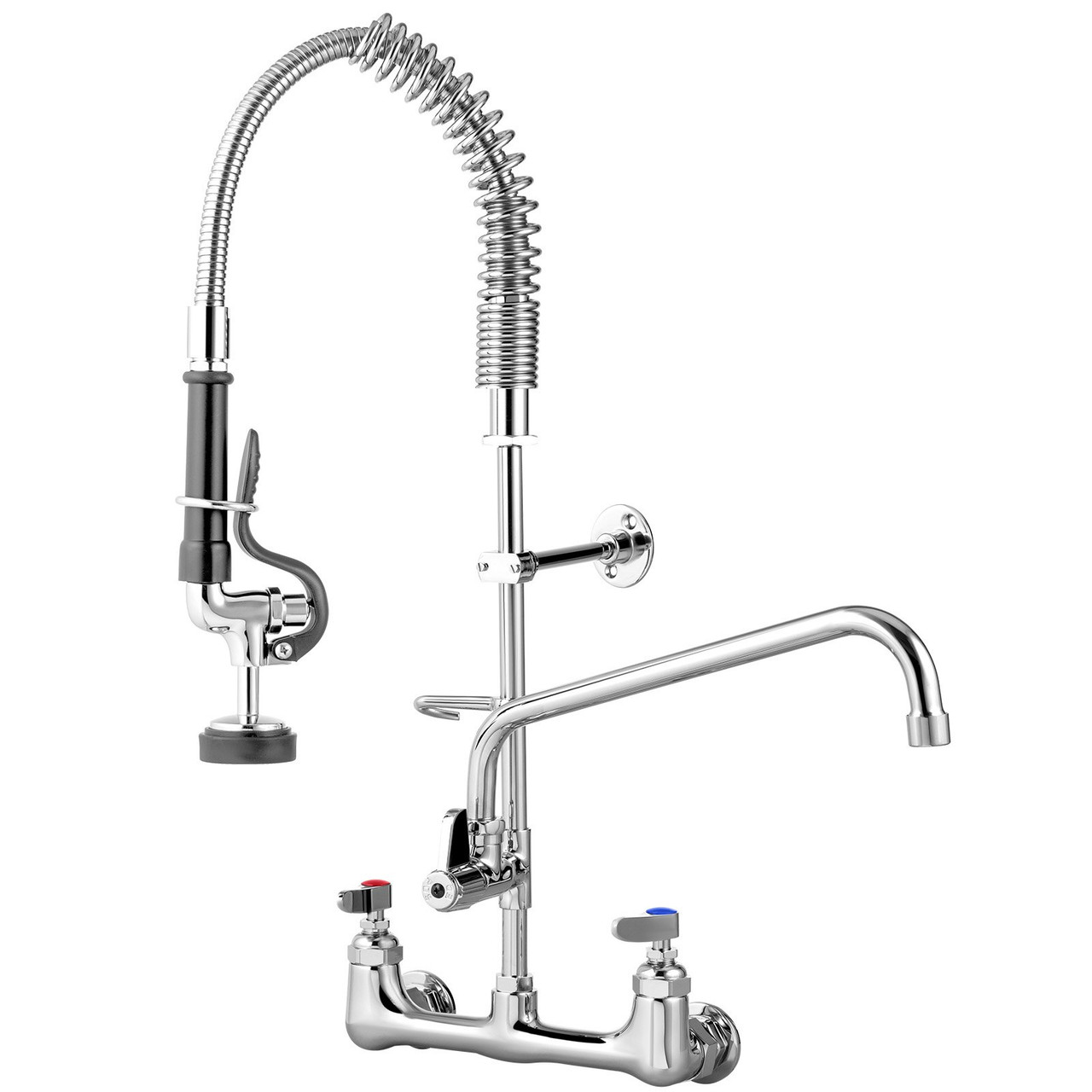 Commercial Faucet Pre-Rinse with Sprayer, 8" Adjustable Center Wall Mount Kitchen Faucet with 12" Swivel Spout, 36" Height Compartment Sink Faucet