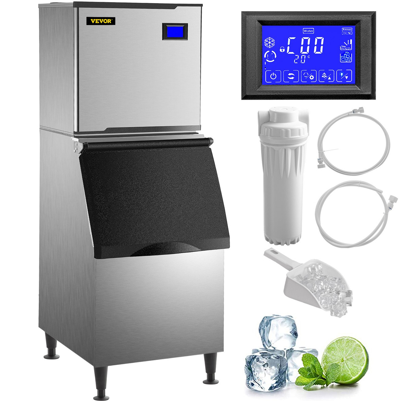 VEVOR 110V Commercial Snowflake Ice Maker 44Lbs/24H, ETL Approved Food Grade Stainless Steel Flake Ice Machine Freestanding Fla