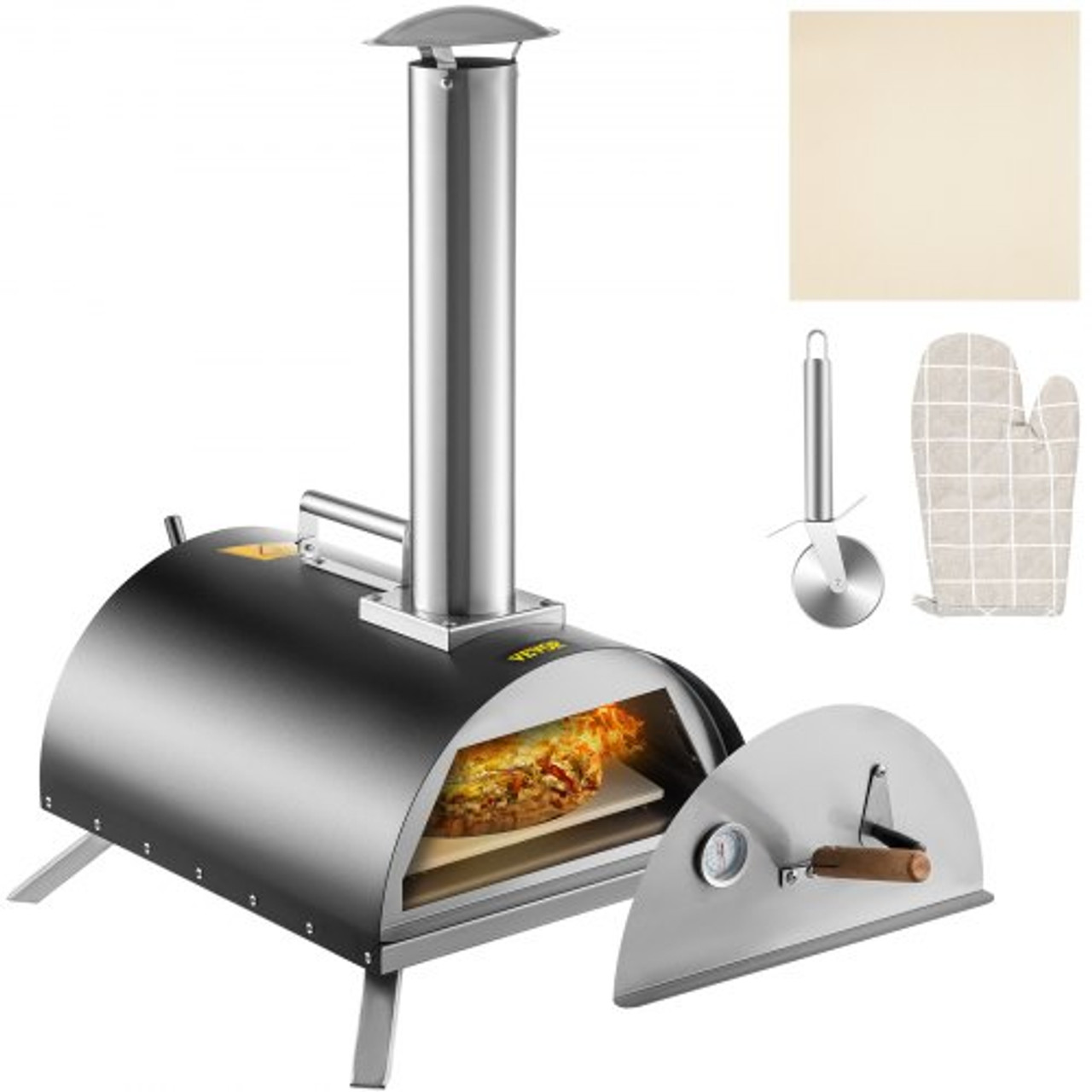Outdoor Pizza Oven 12",Wood Fired Oven with Feeding Port,Wood Pellet Burning Pizza Maker Ovens 932?Max Temperature Stainless Steel Portable Pizza Ovens with Accessories for Outdoor Cooking.