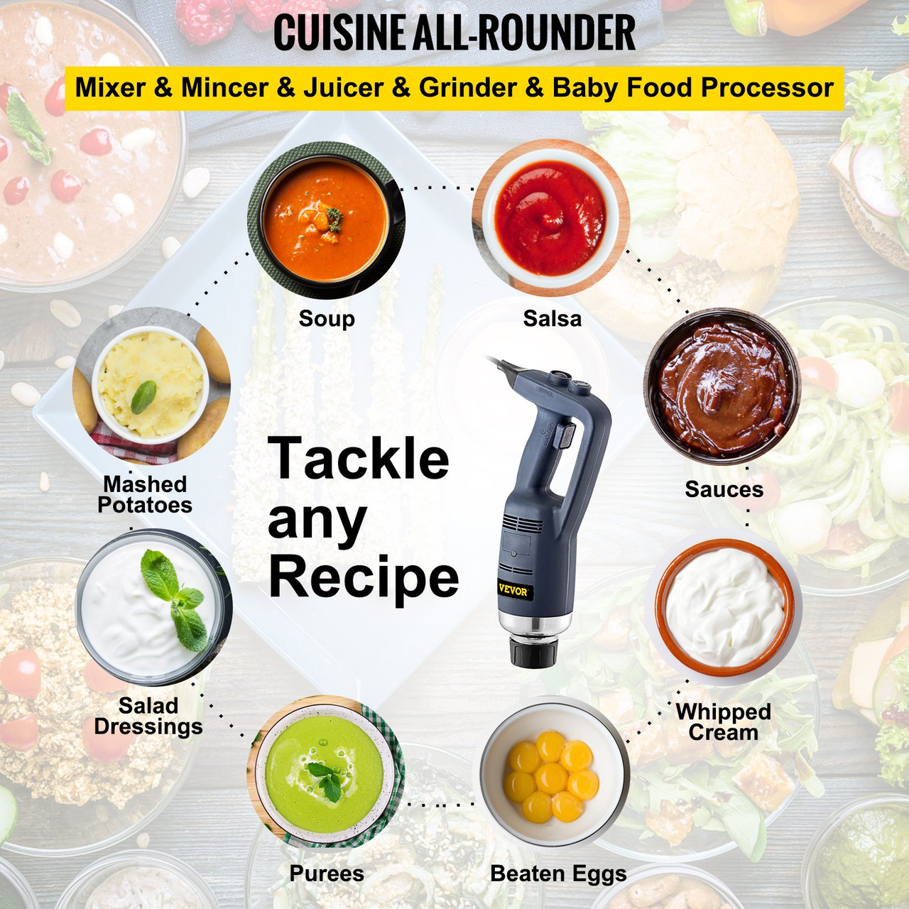 Commercial Immersion Blender 500W Power, Hand Held Mixer with 19.7-Inch 304 Stainless Steel Removable Shaft, Electric Stick Blender Variable Speed 4000-16000RPM