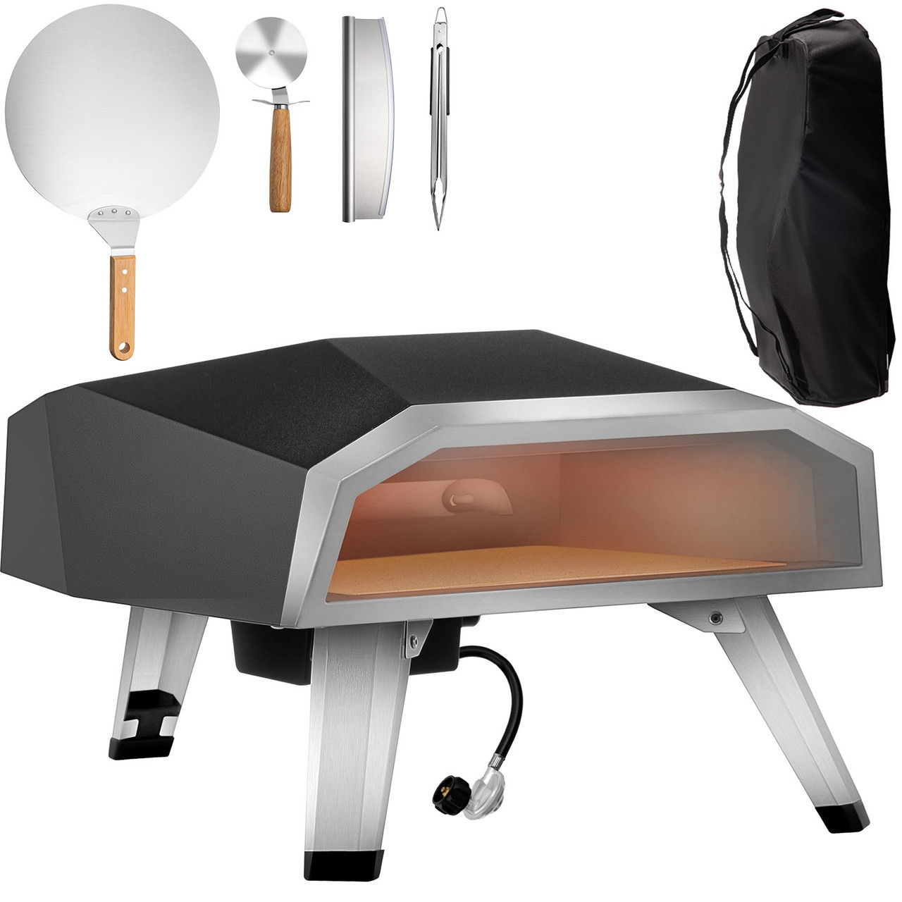 Gas Pizza Oven, Stainless Steel Propane Pizza Oven, Gas Fire Pizza Oven with 12" Pizza Stone, Portable Gas Pizza Oven with Foldable Legs, Gas Powered Pizza Oven for Outdoor Camping-Global Patent