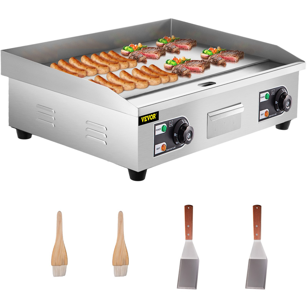 29" Commercial Electric Griddle 110V 3000W Electric Countertop Griddle Non-Stick Restaurant Teppanyaki Flat Top Grill Stainless Steel Adjustable Temperature Control 122°F-572°F (NO PLUG)