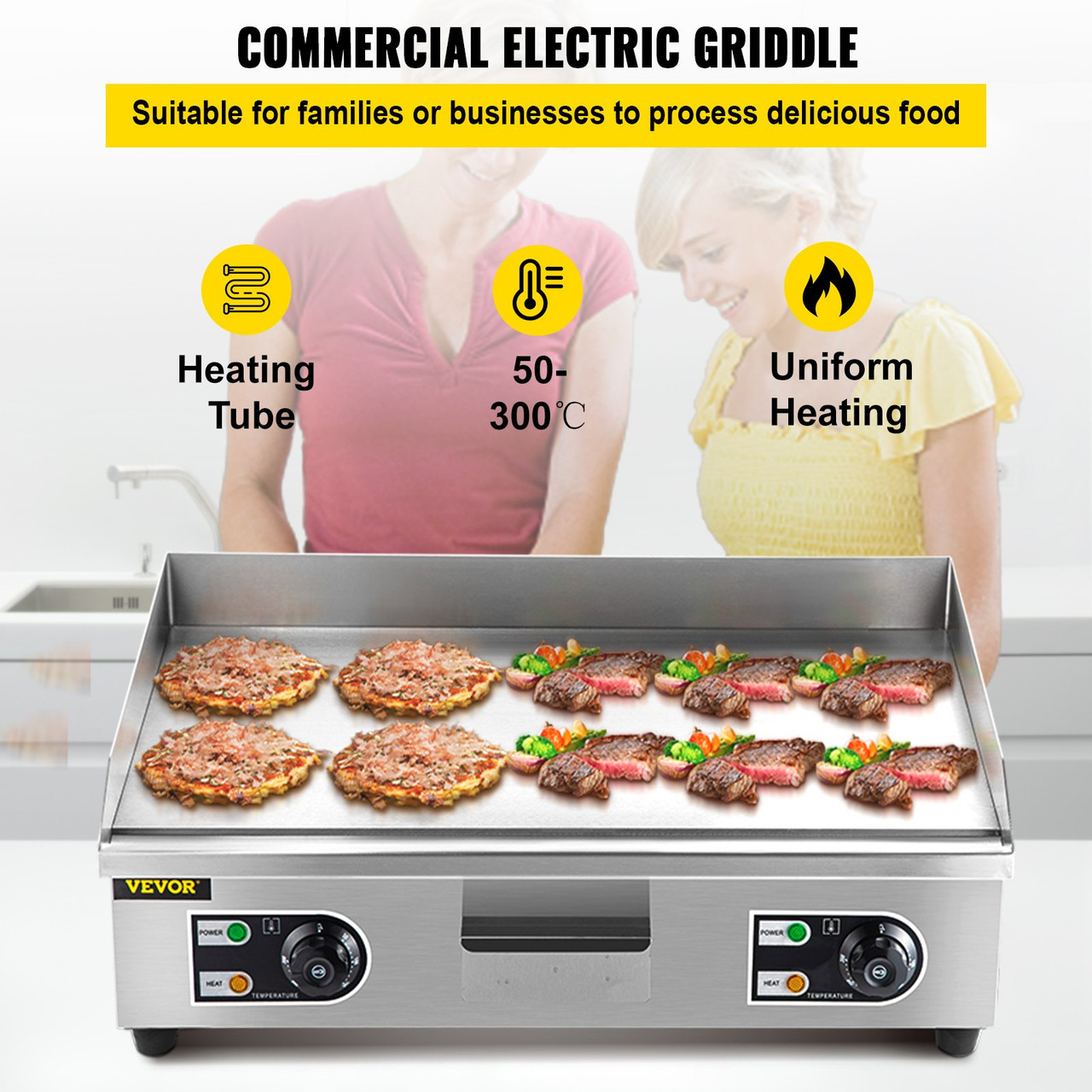 29" Commercial Electric Griddle 110V 3000W Electric Countertop Griddle Non-Stick Restaurant Teppanyaki Flat Top Grill Stainless Steel Adjustable Temperature Control 122Ã¸F-572Ã¸F (NO PLUG)