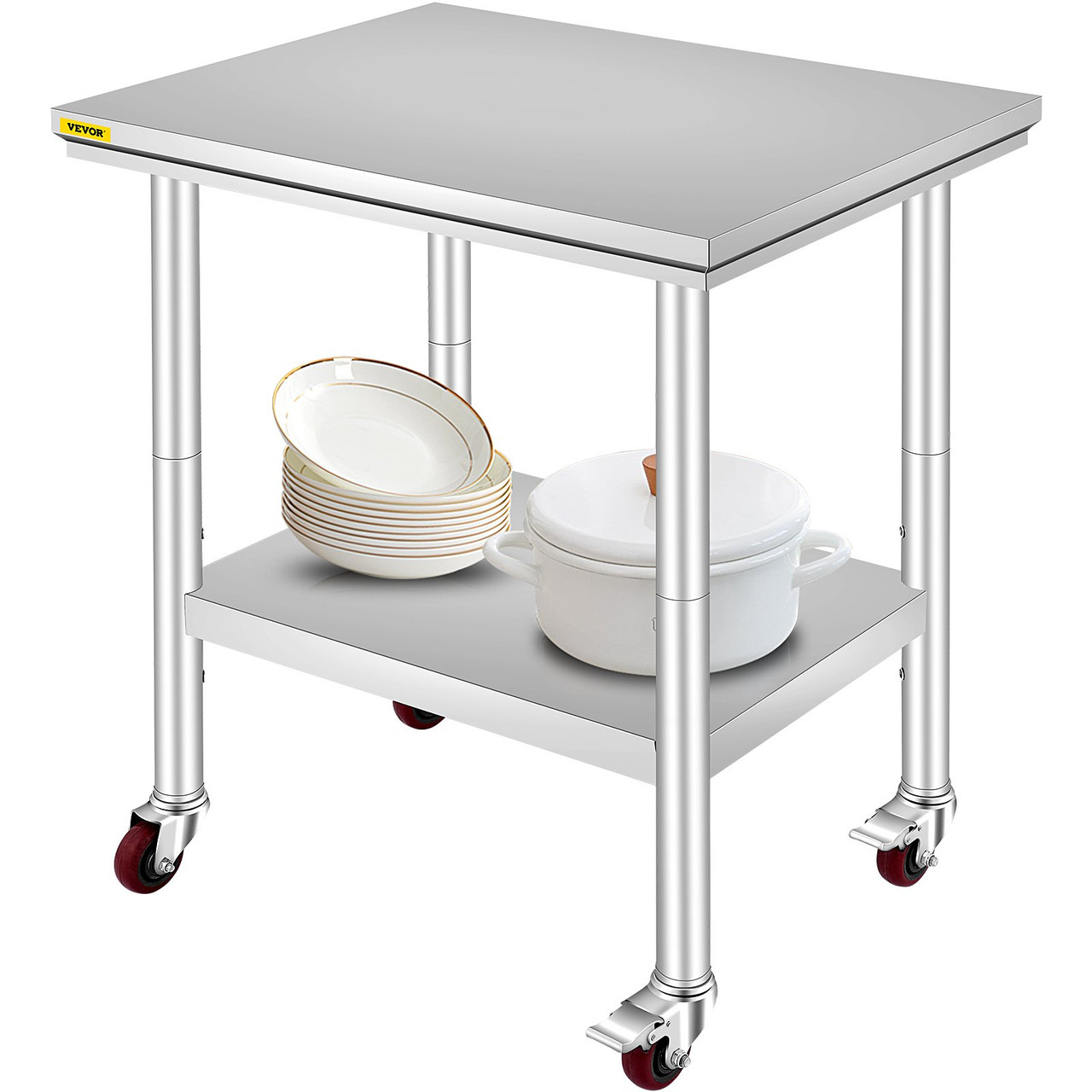 Stainless Steel Work Table with Wheels 24 x 30 Prep Table with casters Heavy Duty Work Table for Commercial Kitchen Restaurant Business (24 x 30 x 32 Inch)