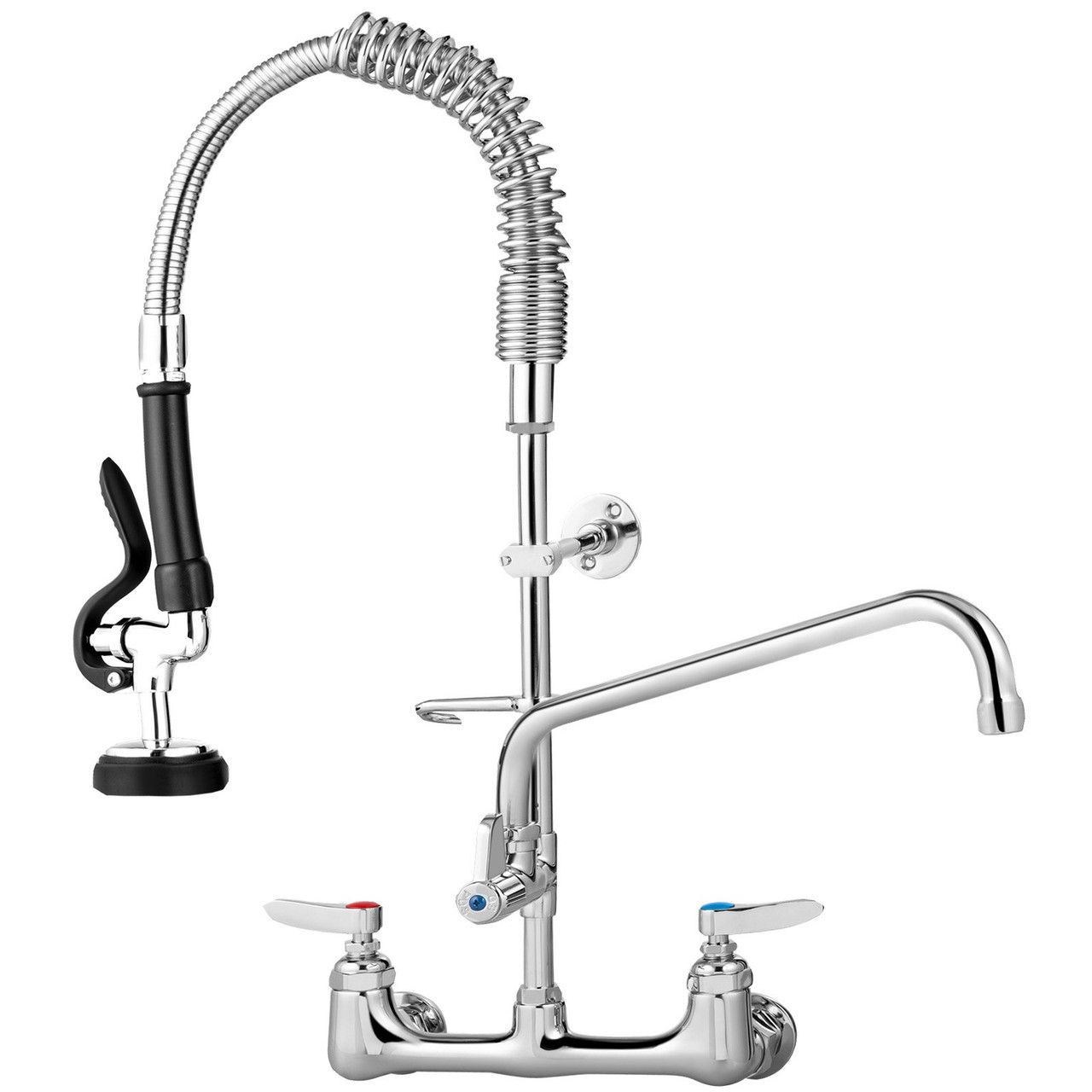 Commercial Faucet with Pre-Rinse Sprayer, 8" Adjustable Center Wall Mount Kitchen Faucet with 12" Swivel Spout, 21" Height Compartment Sink Faucet for Industrial Restaurant, Lead-Free Brass