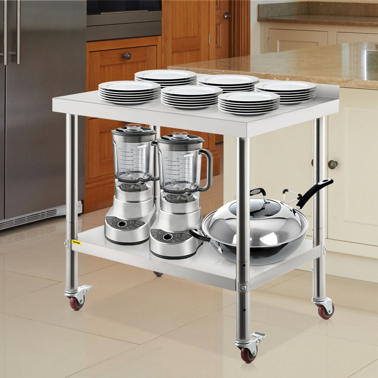 Stainless Steel Prep Table, 36 x 24 x 35 Inch, 440lbs Load Capacity Heavy Duty Metal Worktable with Backsplash Adjustable Undershelf & 4 Casters,