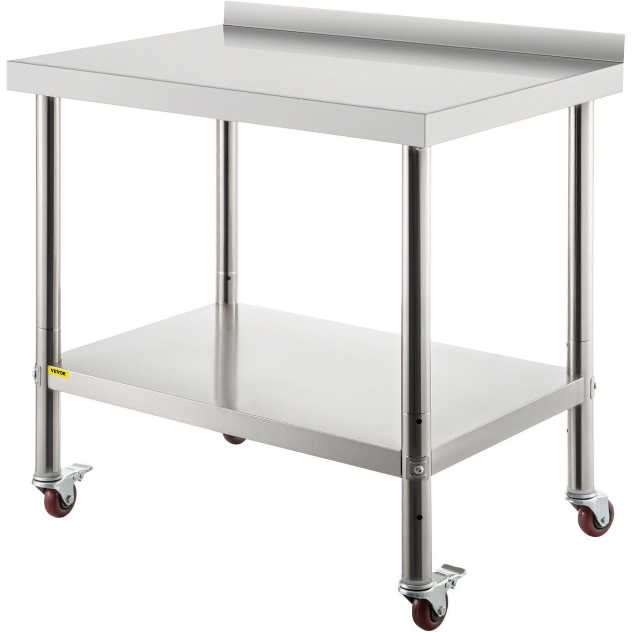 Stainless Steel Prep Table, 30 x 24 x 35 Inch, 440lbs Load Capacity Heavy Duty Metal Worktable with Backsplash Adjustable Undershelf & 4 Casters, Commercial Workstation for Kitchen Restaurant