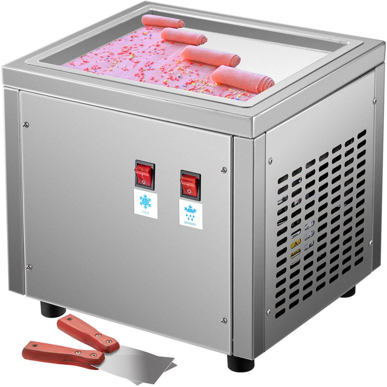 Commercial Rolled Ice Cream Machine, Stir-Fried Ice Cream Roll Machine with Single Square Pan, Stainless Steel Stir-Fried Ice Cream Roll Maker, Yogurt Cream Machine for Bars CafÂ‚s Dessert Shops