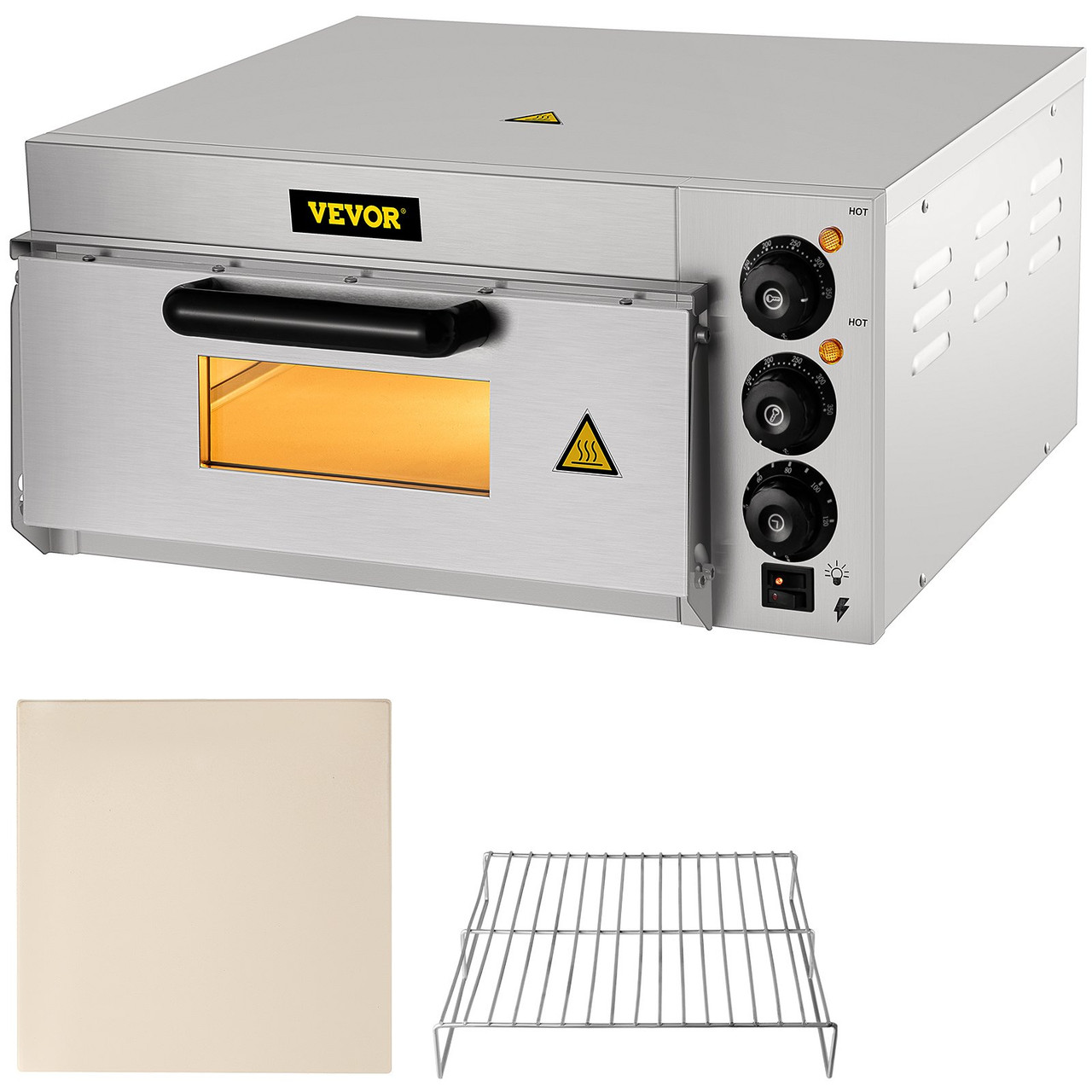 Commercial Pizza Oven Countertop, 14" Single Deck Layer, 110V 1300W Stainless Steel Electric Pizza Oven with Stone and Shelf, Multipurpose Indoor Pizza Maker for Restaurant Home Pretzels Baked