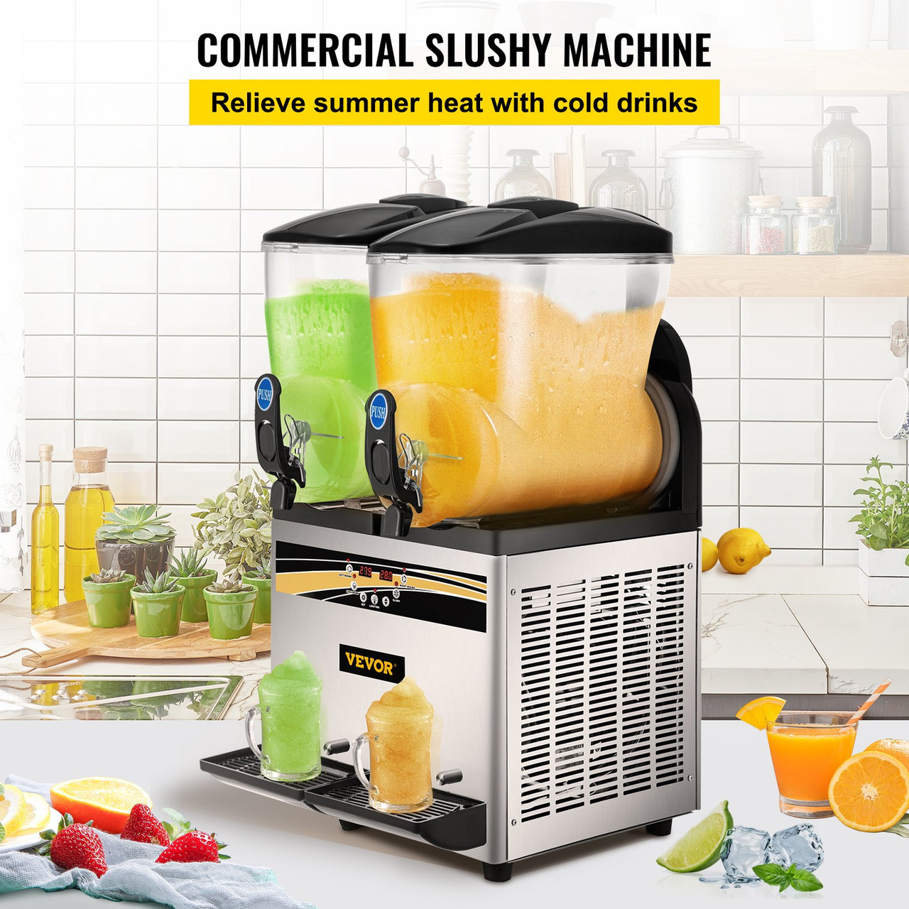 Margarita Machine, 15Lx2 Tank Commercial Slushy Machine, Slushie Machine 1000W, Commercial Margarita Maker, Smoothie Frozen Drink Maker for Supermarkets Cafes Restaurants Bars Home Use