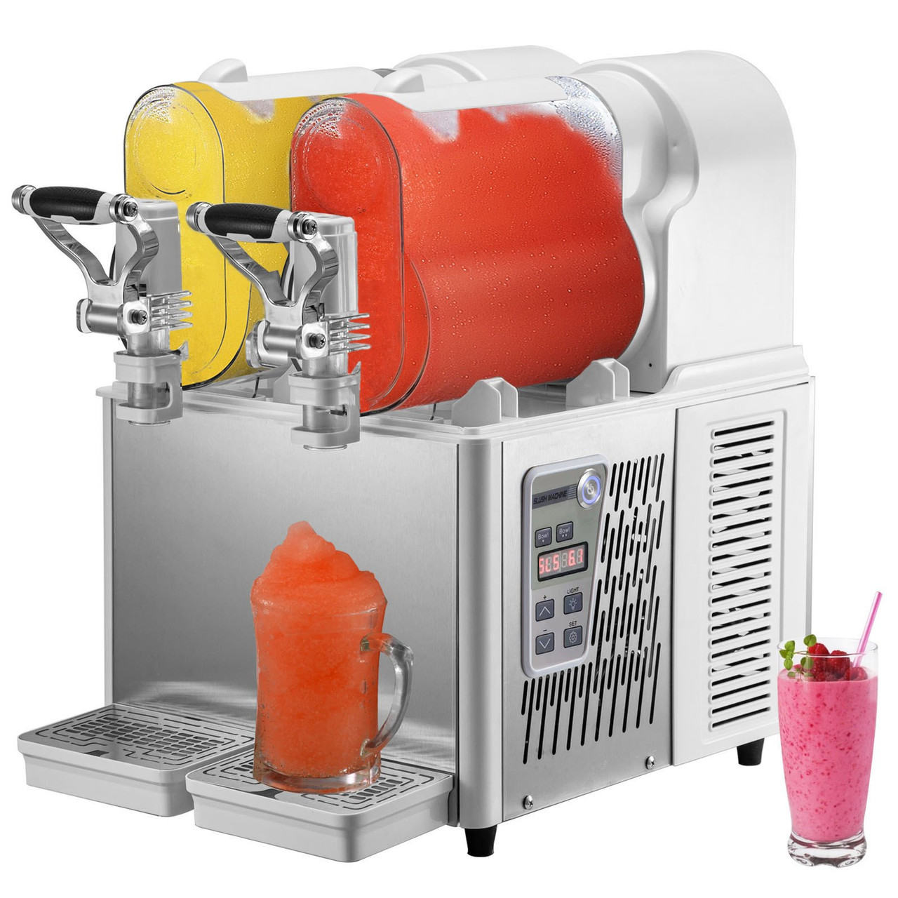 Commercial Slushy Machine, 3LX2 Tank Slush Drink Maker, 340W Frozen Drink Machine with Temperature Preservation, Stainless Steel Home Slush Frozen Drink Machine with Automatic Clean, White