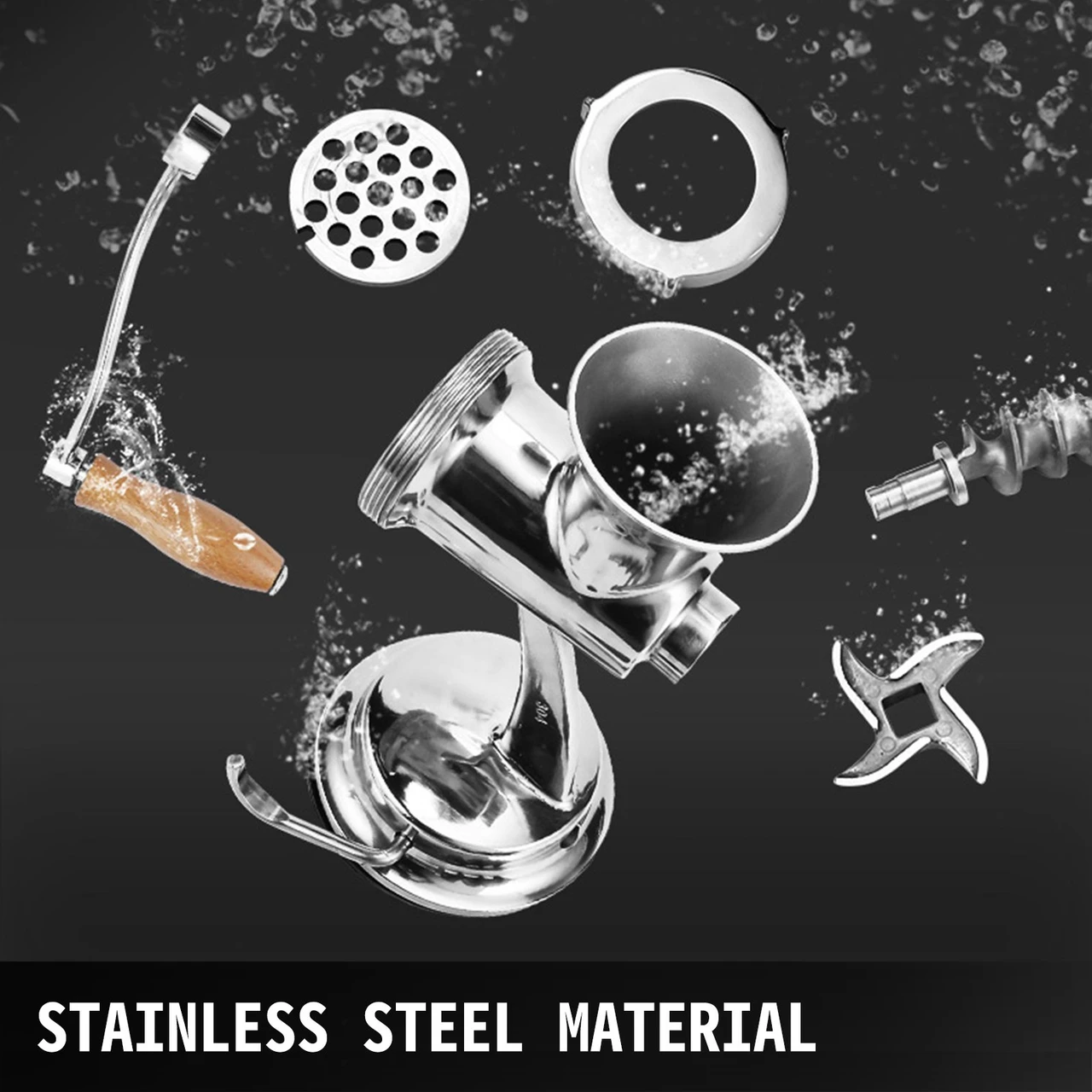Meat Grinder Manual 304 Stainless Steel Hand Suction Cup Base & Clamp with Filling Nozzle for Vegetables Grinding & Sausage Stuffing, 6.7x6x9.6inch, Sliver