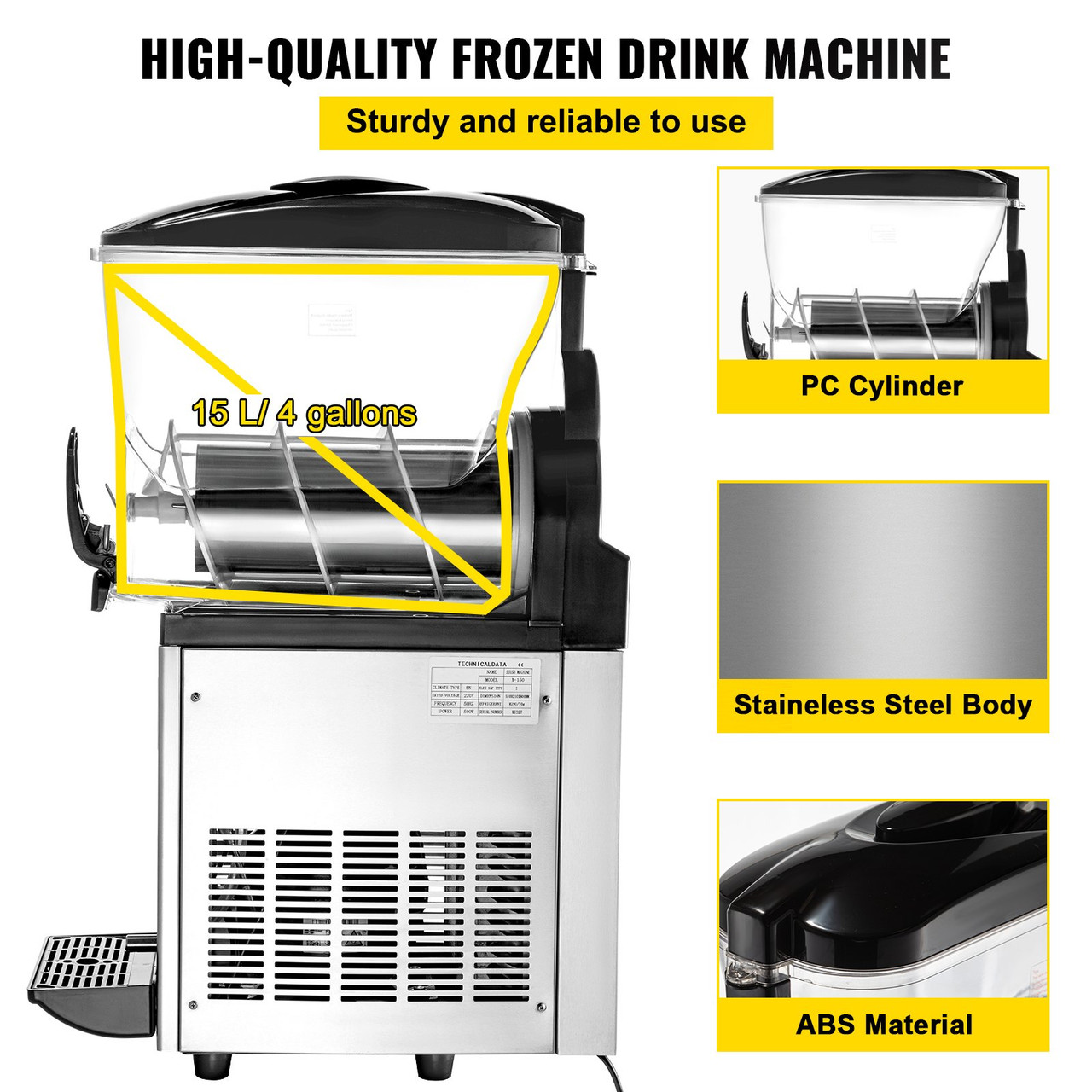 Commercial Slushy Machine, 15L Tank Commercial Margarita Machine, 500W Stainless Steel Frozen Drink Machine, Temperature Slush 26.6°F to 28.4°F Margarita Slush Maker, Perfect for Cafes Bars
