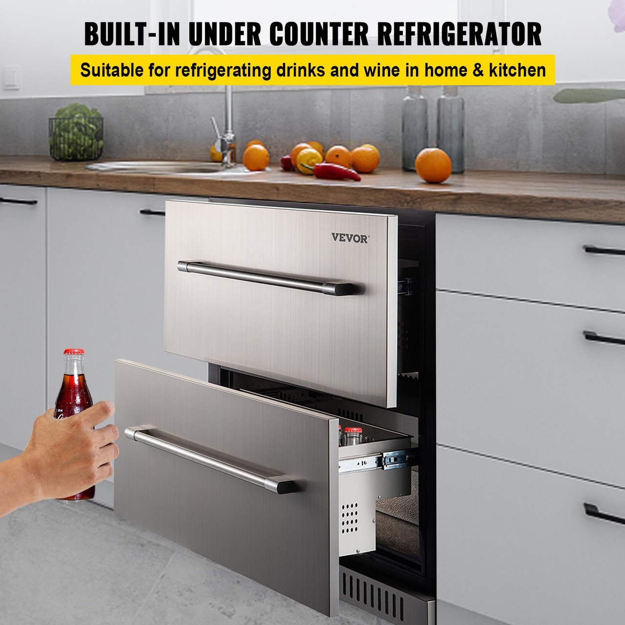 VEVOR 24 Undercounter Refrigerator, 2 Drawer Built-in Beverage