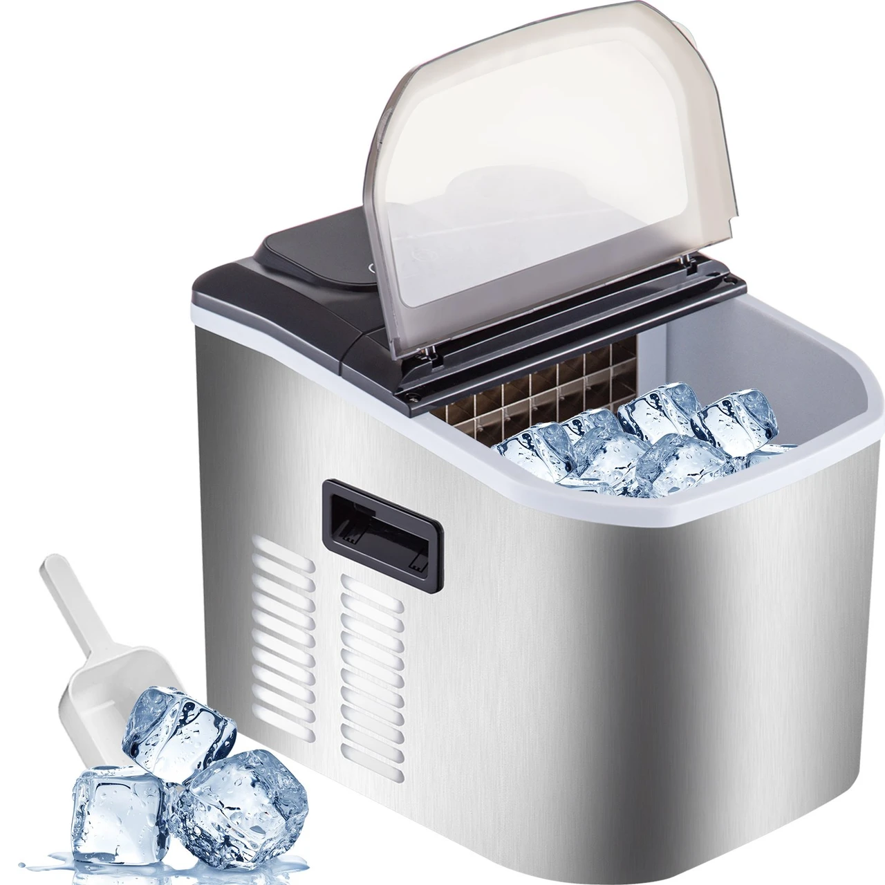 110V Portable Ice Maker Countertop 40 LBS in 24 Hours, Ice Maker Machine with Ice Scoop and Basket,Counter Top Ice Maker Machine Compact and Self Cleaning for Home/Kitchen/Office (Sliver)