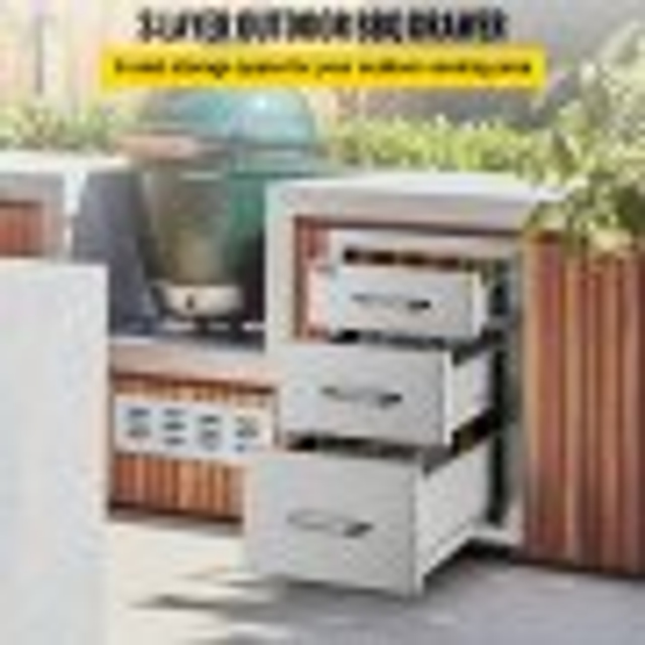 Outdoor Kitchen Drawers 14" W x 20.3" H x 23" D, Flush Mount Triple Access BBQ Drawers Stainless Steel with Handle, BBQ Island Drawers for Outdoor Kitchens or Patio Grill Station