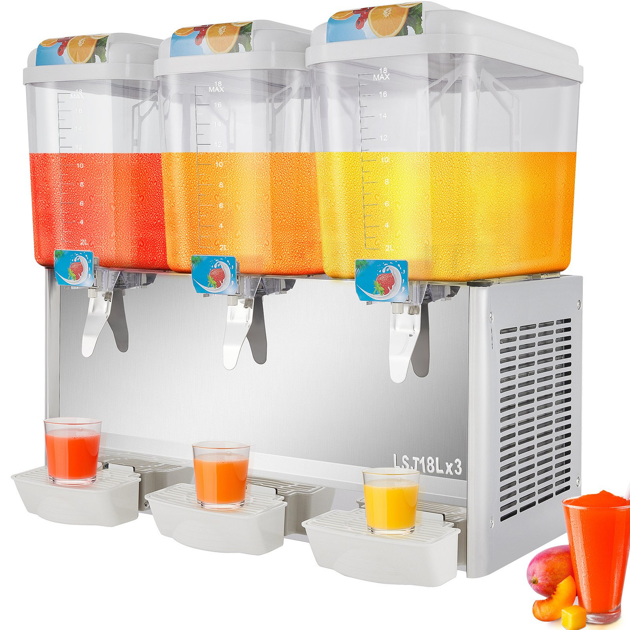 110V Commercial Beverage Dispenser,14.25 Gallon 54L 3 Tanks Juice Dispenser Commercial,18 Liter Per Tank 350W Stainless Steel Food Grade Material Ice Tea Drink Dispenser Equipped with Thermostat Controller