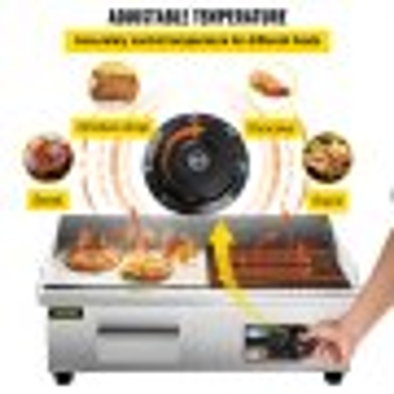 22" Commercial Electric Griddle, 1600W Electric Flat Top Grill, Half Grooved Teppanyaki Grill, Stainless Steel Electric Countertop Griddle w/Drip Hole, 122øF-572øF Electric Griddle for Kitchen.
