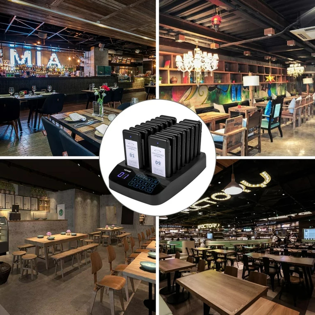 F101 Restaurant Pager System 16 Pagers, Max 98 Beepers Wireless Calling System, Touch Keyboard with Vibration, Flashing and Buzzer for Church,