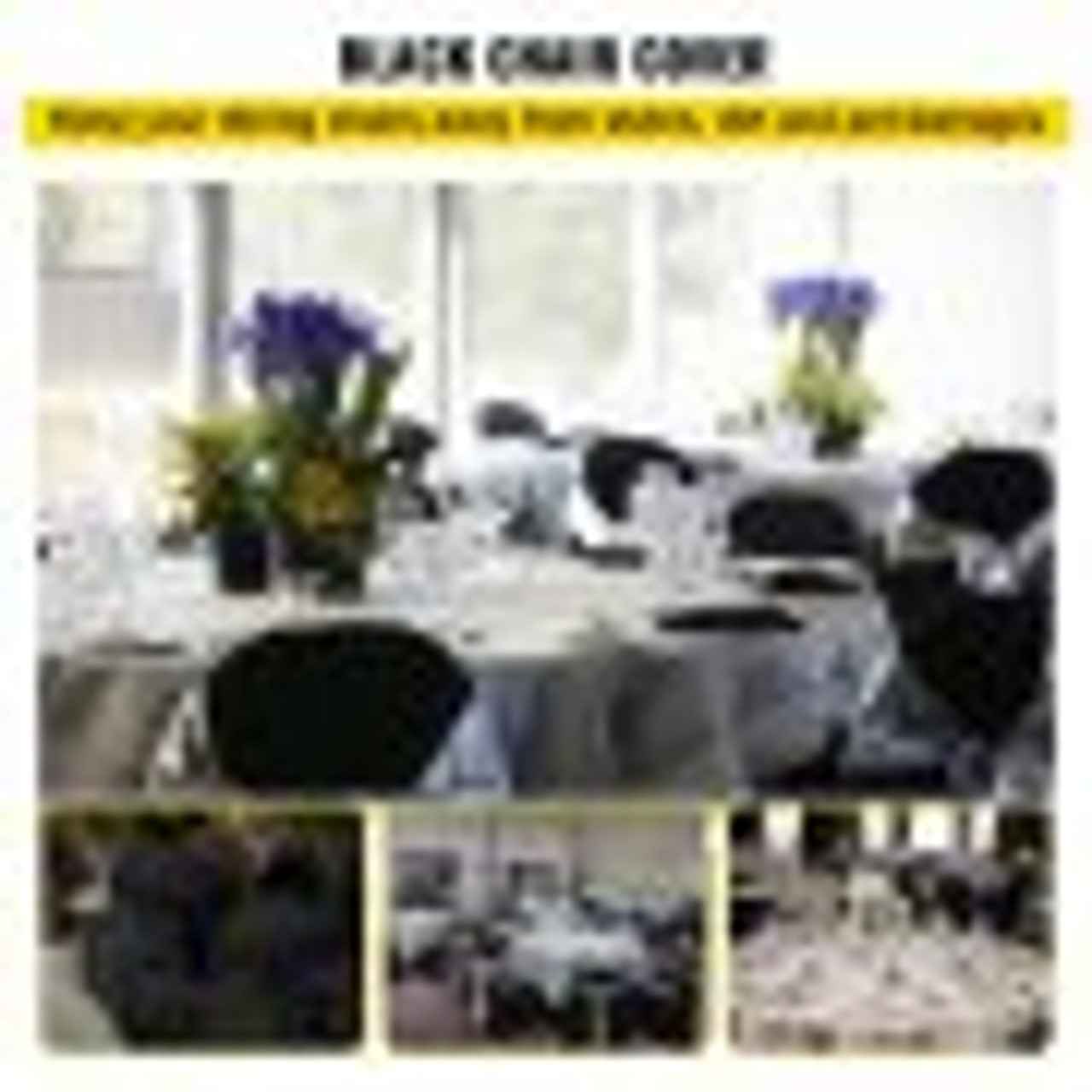 50 Pcs Black Chair Covers Polyester Spandex Stretch Slipcovers for Wedding Party Dining Banquet Arched-Front Chair Covers