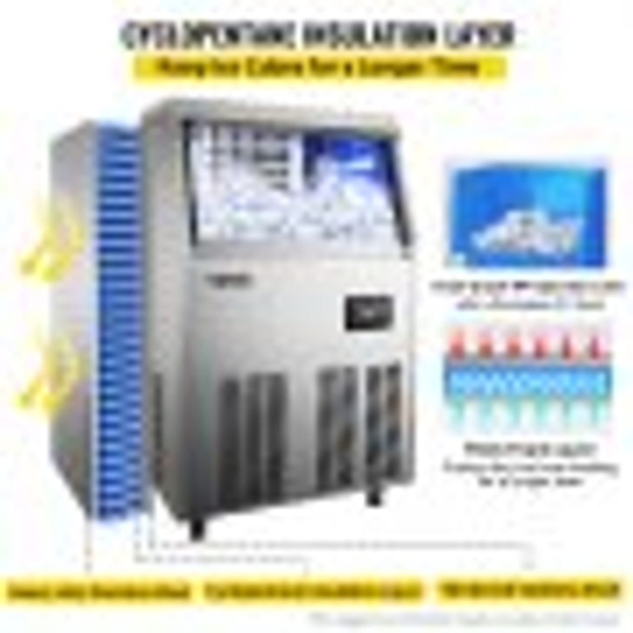 110V Commercial Ice Maker Machine 120-130LBS/24H with 33LBS Bin, Stainless Steel Automatic Operation Under Counter Ice Machine for Home Bar, Include Water Filter, Scoop, Connection Hose