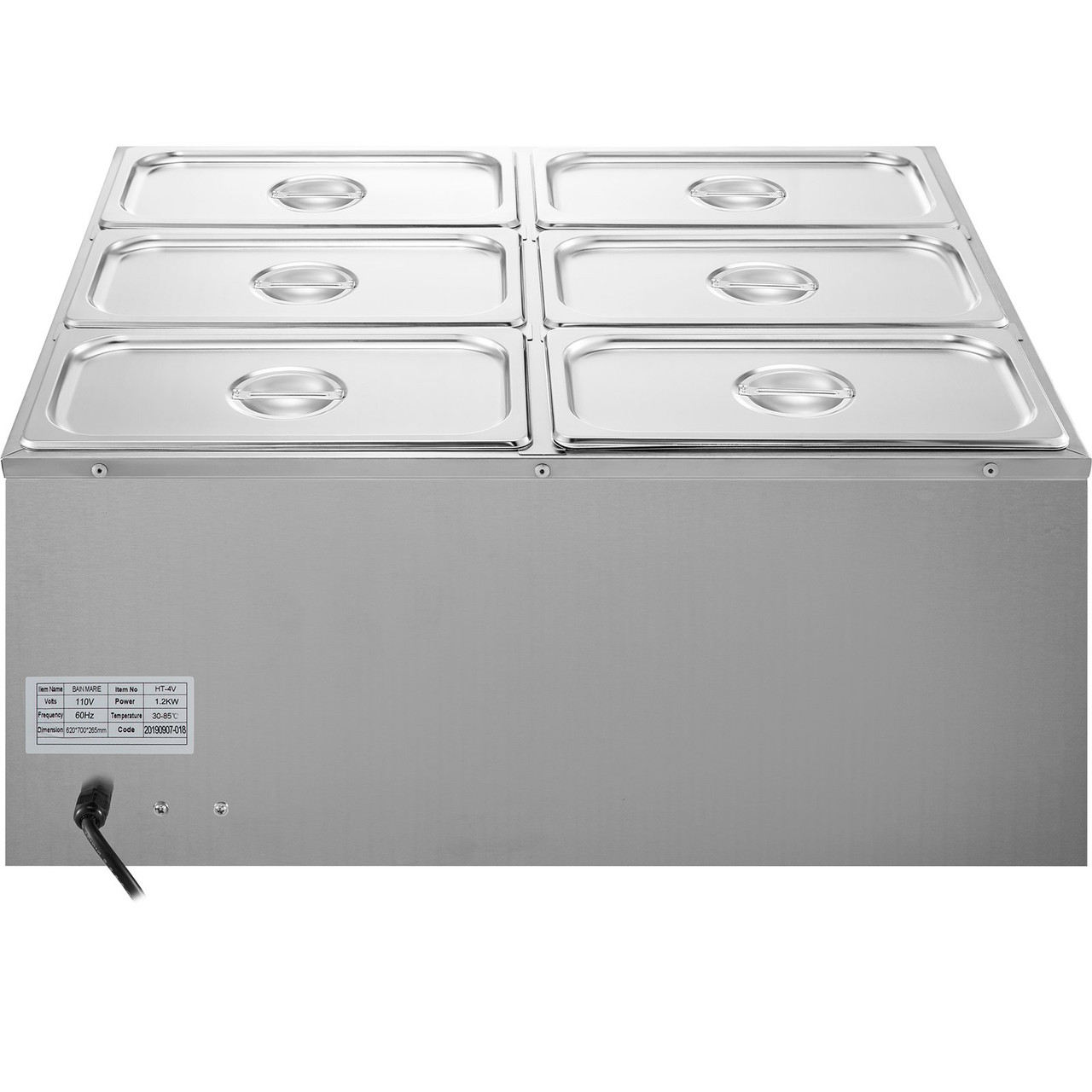 110V 6-Pan Commercial Food Warmer, 1200W Electric Steam Table 15cm/6inch Deep, Professional Stainless Steel Buffet Bain Marie 32 Quart Capacity for Catering and Restaurants
