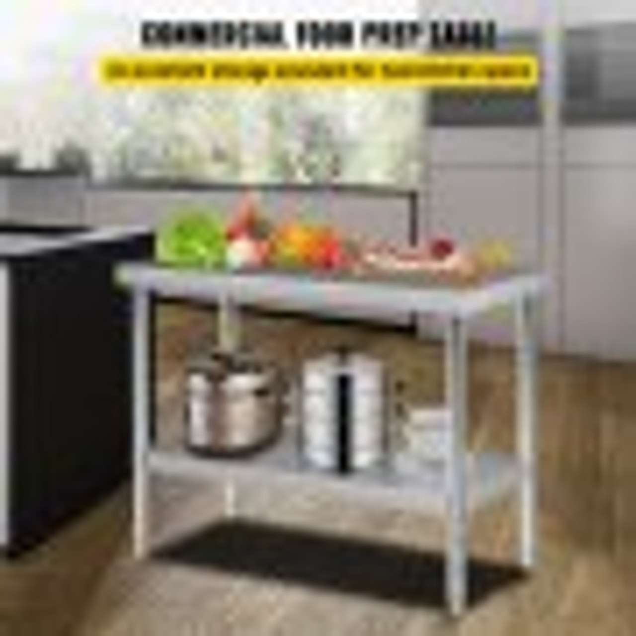 Stainless Steel Prep Table, 48 x 18 x 34 Inch, 550lbs Load Capacity Heavy Duty Metal Worktable with Adjustable Undershelf, Commercial Workstation for Kitchen Restaurant Garage Backyard