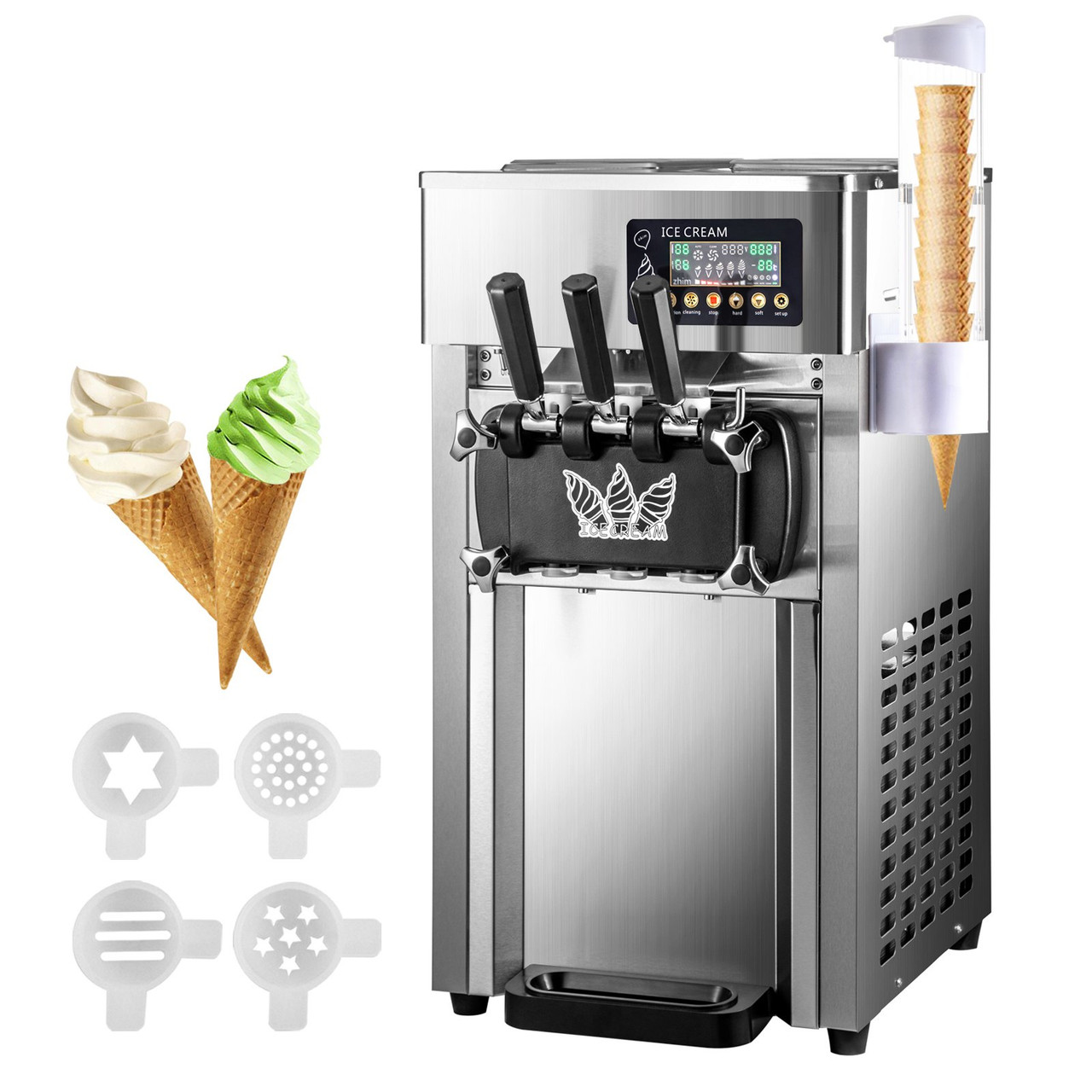 Commercial Ice Cream Maker Machine, 2+1 Flavor Countertop Soft Serve Machine,  5 Gal/H