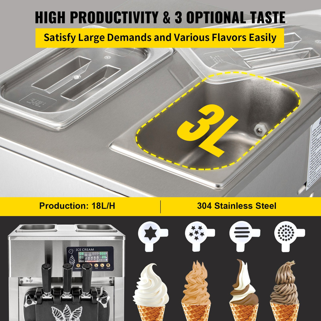 3 flavor soft serve ice cream machine