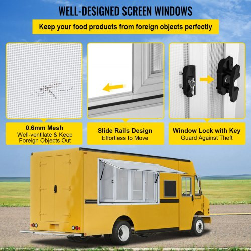 Concession Window, 60 x 36 inch, Aluminum Alloy Food Truck Service Window with 4 Horizontal Sliding Screen Windows & Awning Door & Drag Hook, Serving Window for Food Trucks Concession Trailers