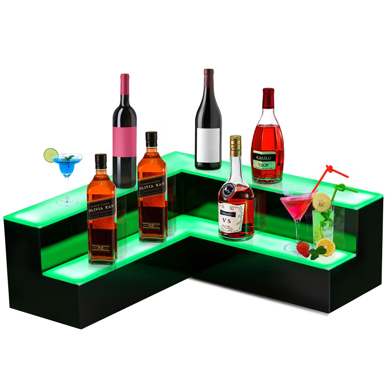 Corner LED Liquor Bottle Display Shelf, 20-inch LED Bar Shelves for Liquor, 2-Step Lighted Liquor Bottle Shelf for Home/Commercial Bar, Acrylic Lighted Bottle Display with Remote & App Control