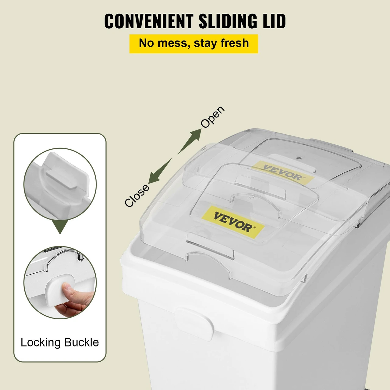Ingredient Bin, 6.6 Gallons Capacity Ingredient Storage Bin, 3 Pcs/Set, PP Material Flour Bins On Wheels, White Shelf Ingredient Bin with Scoop and Sliding Lid, Commercial Storage Bins
Product Images
