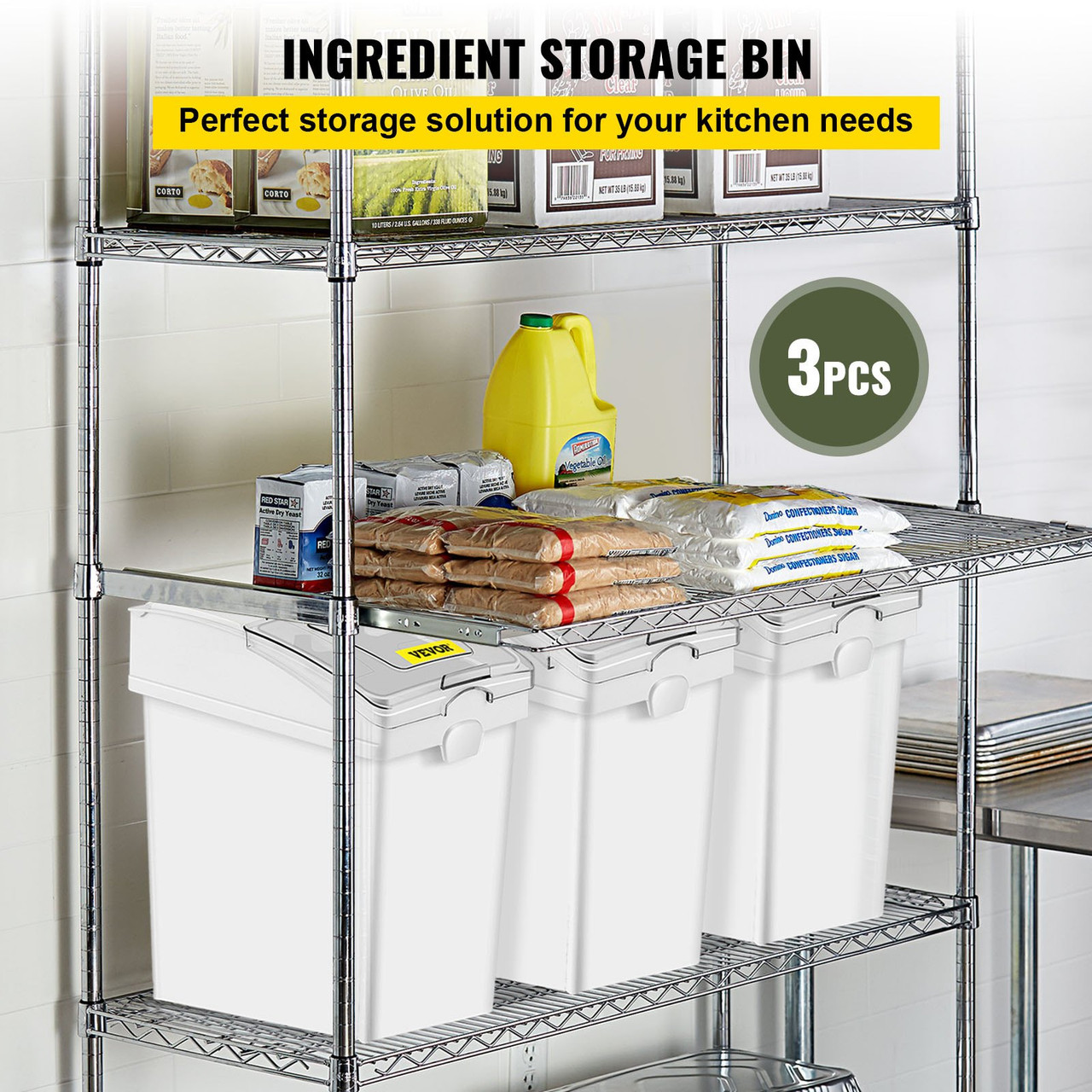 Ingredient Bin, 10.5 Gallons Capacity Ingredient Storage Bin, PP
