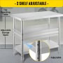 Outdoor Food Prep Table, 24x14x33 in Commercial Stainless Steel Table, 2 Adjustable Undershelf BBQ Prep Table, Heavy Duty Kitchen Work Table, for Garage, Home, Warehouse, and Kitchen Silver