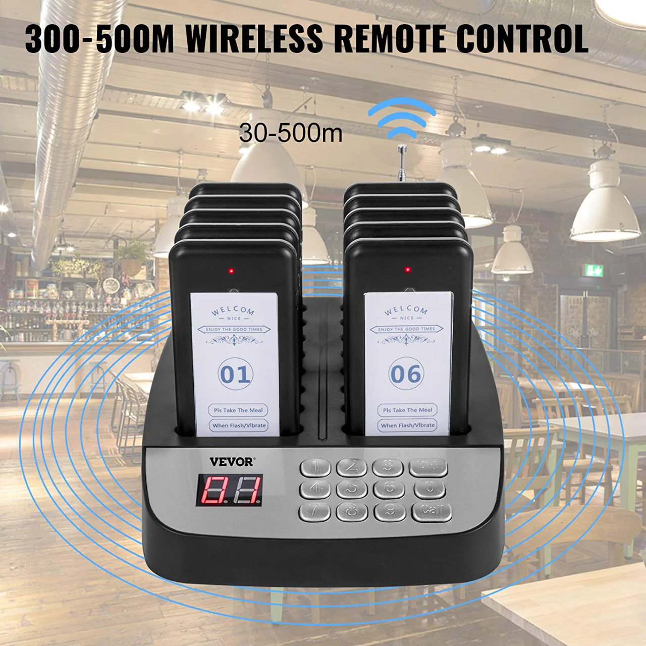 F100 Restaurant Pager System 10 Pagers, Max 98 Beepers Wireless Calling System, Set with Vibration, Flashing and Buzzer for Church, Nurse,Hospital & Hotel