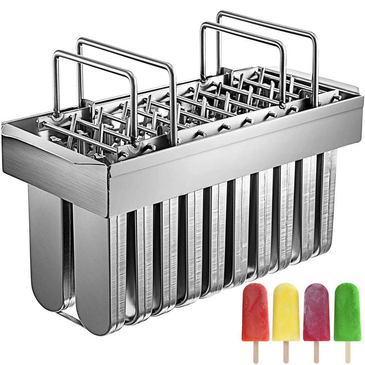 Stainless Steel Ice Cream Models 20PCs, Stainless Steel Popsicle Models 98ml Capacity Each, Ice Pop Models Stainless Steel with 100PCs Popsicle Sticks Metal Popsicle Models w/ Cleaning Brus