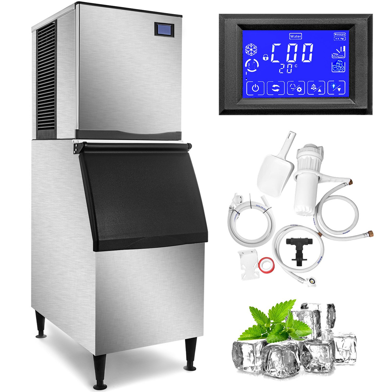 Commercial Ice Maker Machine, 110V 550LBS/24H 350LBS Large Storage Ice Machine, ETL Approved, Advanced LCD Panel, SECOP Compressor, Air Cooled, Quiet Operation, Include Scoop & Water Filter