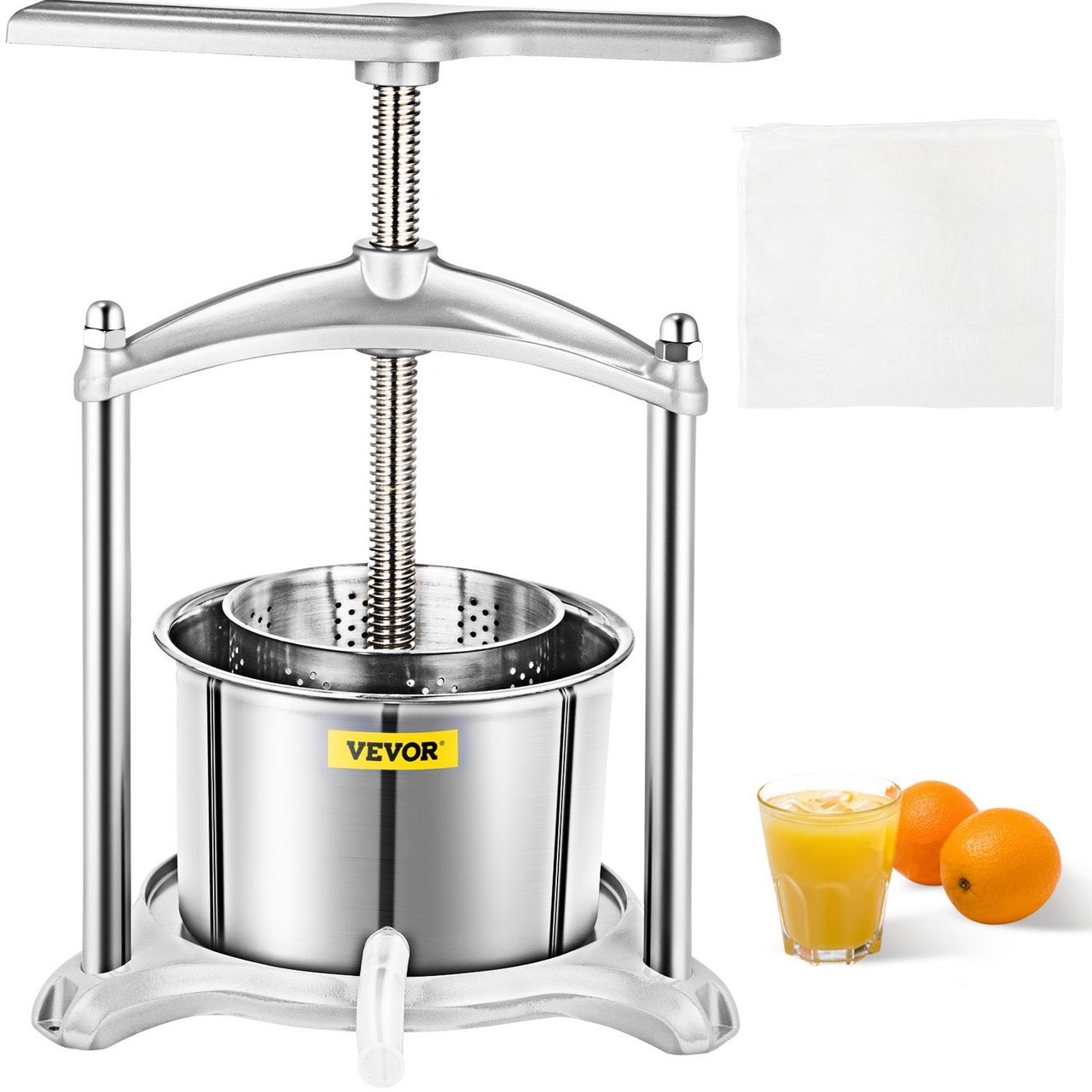 Fruit Wine Press, 1.6Gal Wine Press, 6L Fruit Cider Grinder w/Dual Stainless Steel Barrels, Manual Press Machine with Triangular Structure & T-Handle, for Cider Tincture Cheese Herb Vegetables