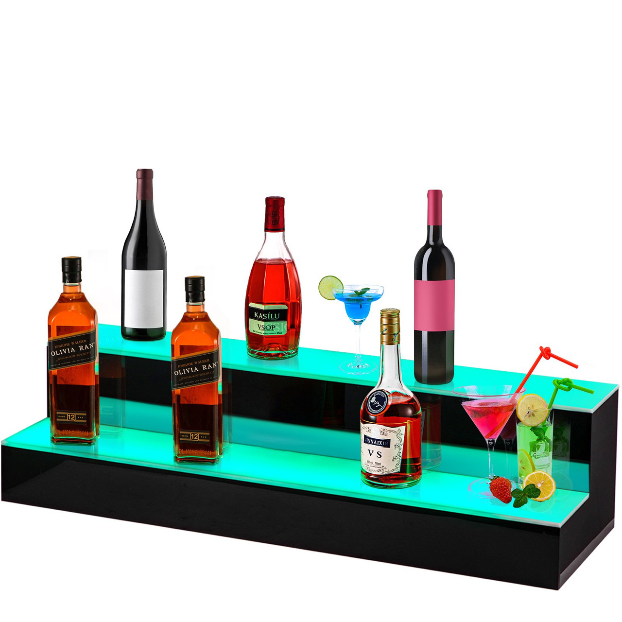 LED Lighted Liquor Bottle Display Shelf, 30-inch LED Bar Shelves for Liquor, 2-Step Lighted Liquor Bottle Shelf for Home/Commercial Bar, Acrylic Lighted Bottle Display with Remote & App Control