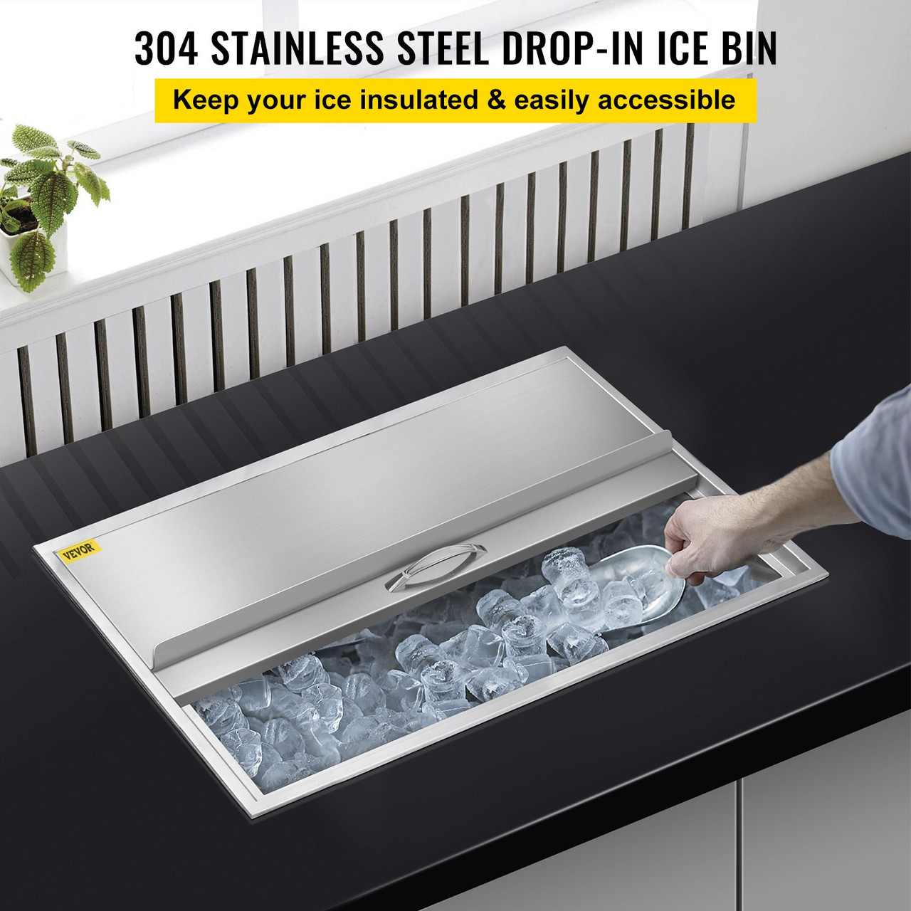 Drop in Ice Chest 36L x 18W x 14H Inch Stainless Steel Ice Cooler with Sliding Cover Drop in Ice Bin Included Drain-pipe and Drain Plug for Cold Wine Beer