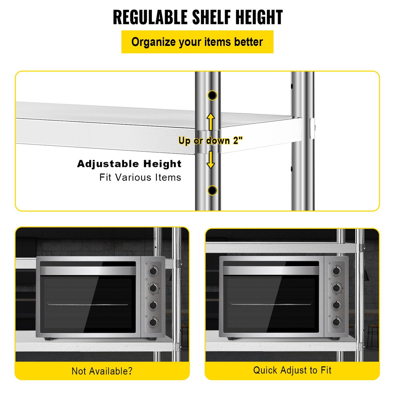 Stainless Steel Shelving 60x18.5 Inch 5 Tier Adjustable Shelf Storage Unit Stainless Steel Heavy Duty Shelving for Kitchen Commercial Office Garage Storage 330lb Per Shelf