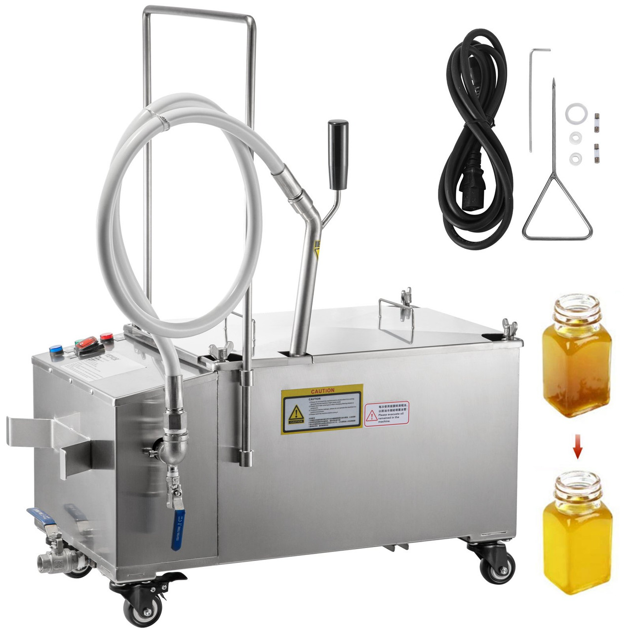 Mobile Fryer Filter, 80 LBS/40 L/10.56 Gal Capacity, 300W Oil Filtration System with 5 L/min Flow Rate, Mobile Frying Oil Filtering System with 10 L/min Pump & Oil Hose, 110V/60Hz