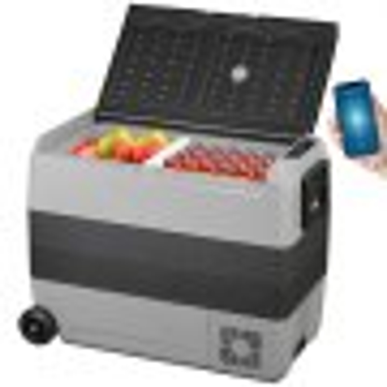 12 Volt Refrigerator, 63 Qt Dual Zone Car Fridge Freezer w/App Control & Wheels 12/24V DC & 110-240V AC Electric Compressor Cooler for Truck Vehicle RV Boat Outdoor & Home Use