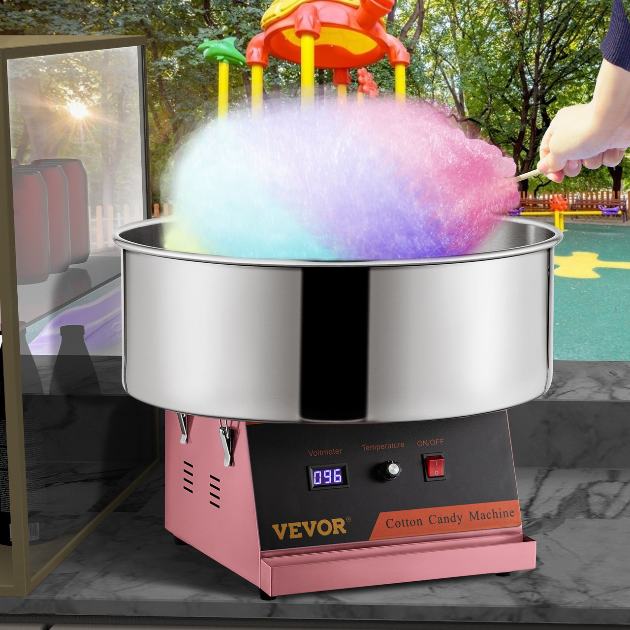 Electric Cotton Candy Machine, 19.7-inch Cotton Candy Maker, 1050W Candy Floss Maker, Pink Commercial Cotton Candy Machine with Stainless Steel Bowl