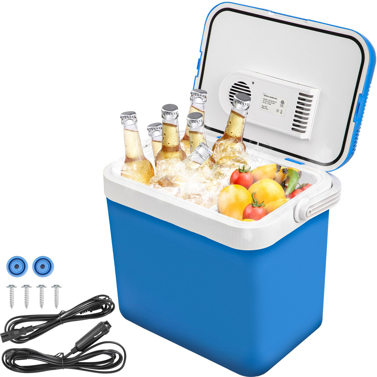 VEVOR Electric Cooler and Warmer 34 Quart Portable Thermoelectric Fridge Plug in Refrigerator with Collapsible Handle 110V AC Home Power Cord & 12V