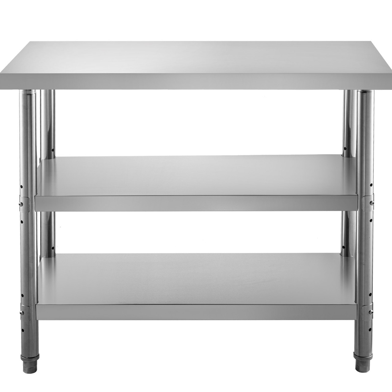 Outdoor Food Prep Table, 48x14x33 in Commercial Stainless Steel Table, 2 Adjustable Undershelf BBQ Prep Table, Heavy Duty Kitchen Work Table, for Garage, Home, Warehouse, and Kitchen Silver
