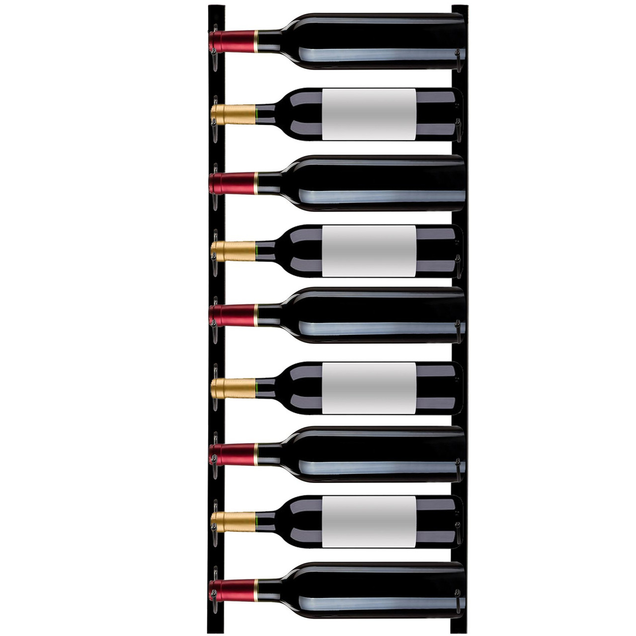 Wall Mounted Wine Rack, 9 Bottles Wine Holder Towel Rack, Black Steel Vertical Wine Rack, Modern Decorative Wall Mounted Wine Bottle Holder, Forward Design Simple Storage Wall Rack 35 x 6 x 1 In