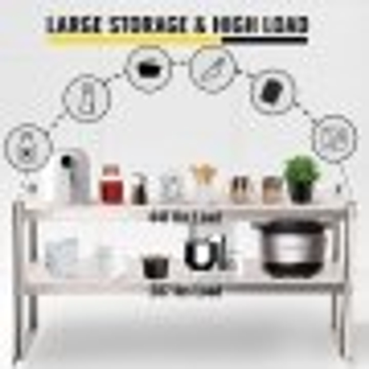 Double Overshelf, Double Tier Stainless Steel Overshelf, 36 in. Length x 12 in. Width Double Deck Overshelf, Height Adjustable Overshelf for Prep & Work Table in Kitchen, Restaurant